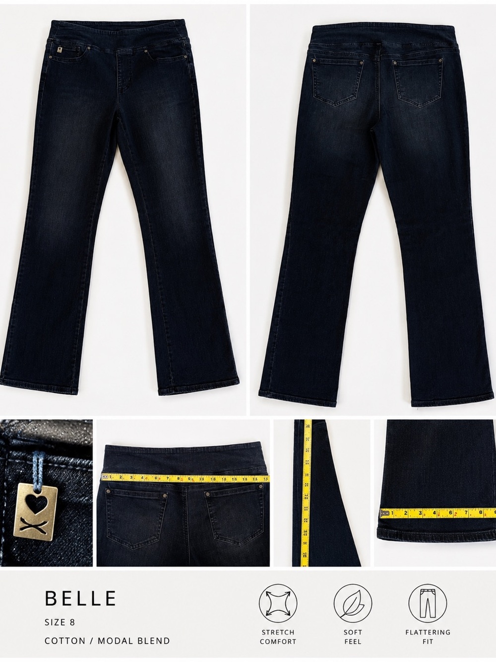 Belle by Kim Gravel Dark Wash Pull-On Jeans Size 8 Cotton Modal Blend